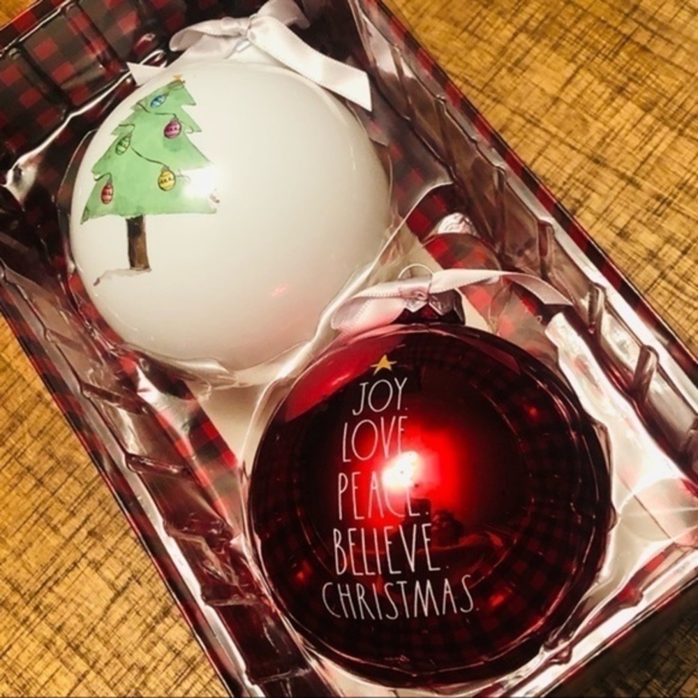 Rae Dunn Christmas Glass Ornaments Set of 2 Joy Believe Tree NWT